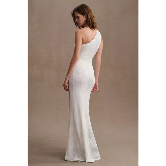 NWT Ronny Kobo Owena One-Shoulder Side-Slit Maxi Gown Size XL Ivory #ND452 - Picture 4 of 13